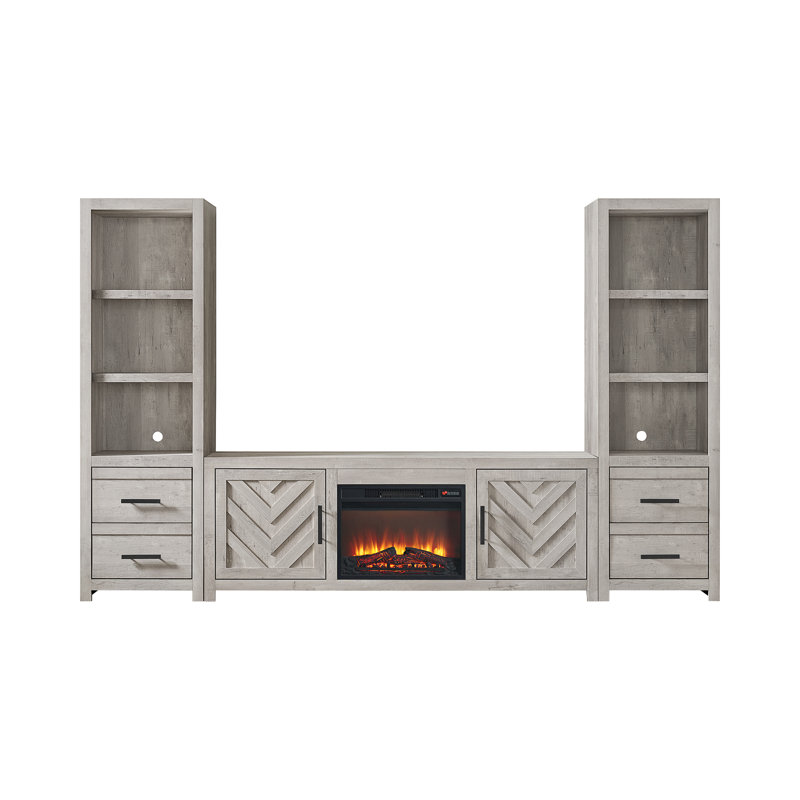 Meuble audio-vidéo 4 pièces avec console de télévision blanche 82 po McSherrystown, 26" H x 71" W x 16" D, Yes