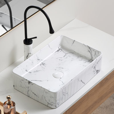 Lavabo vasque rectangulaire en céramique pour meuble-lavabo moderne - vasque de comptoir avec robinet et drain