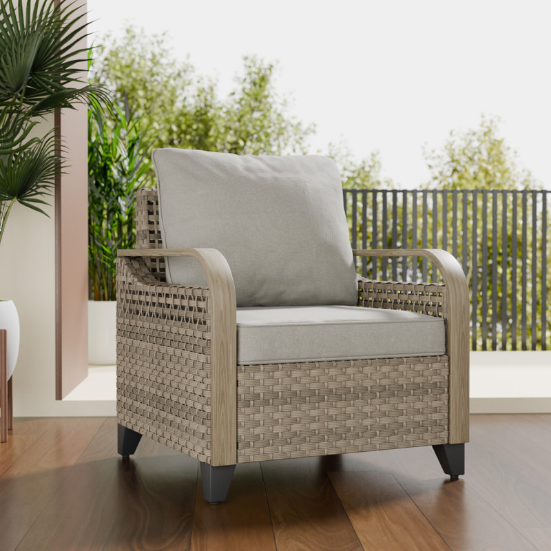 Fauteuil d'extérieur en rotin avec coussins Patio, Gris