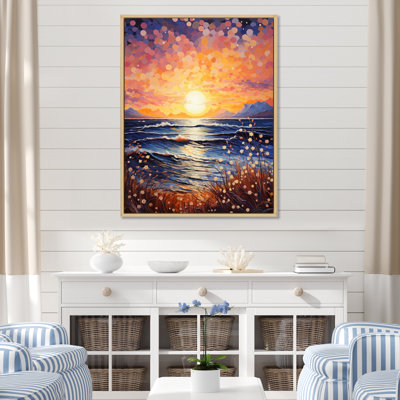 «Beach Sunkissed Sands Pointillism IV» - Impression sur toile nautique et plage