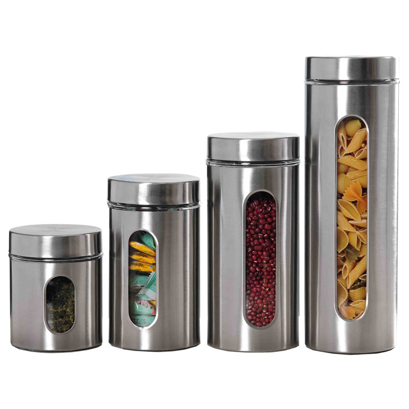 Ensemble de pots de cuisine 4 pièces, H 12 po x l 12,25 po x P 4,25 po, Argent