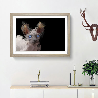 Blue Eyed Sphynx Cat in Abstract - Picture Frame Graphic Art Print