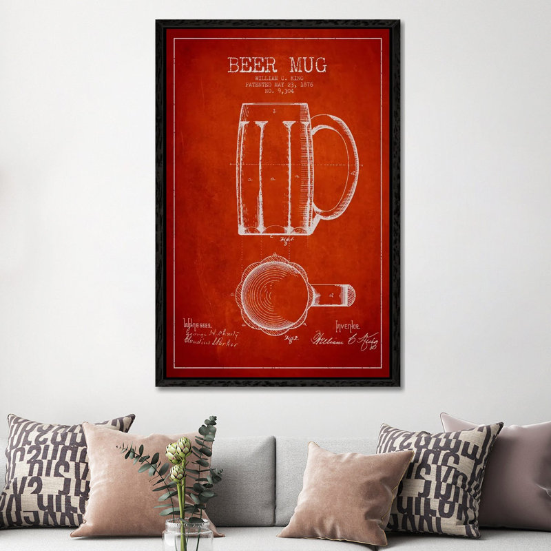 Beer Mug Red Patent Blueprint by Aged Pixel - Gallery-Wrapped Canvas Giclée on Canvas, 152.5 cm H x 101.5 cm W