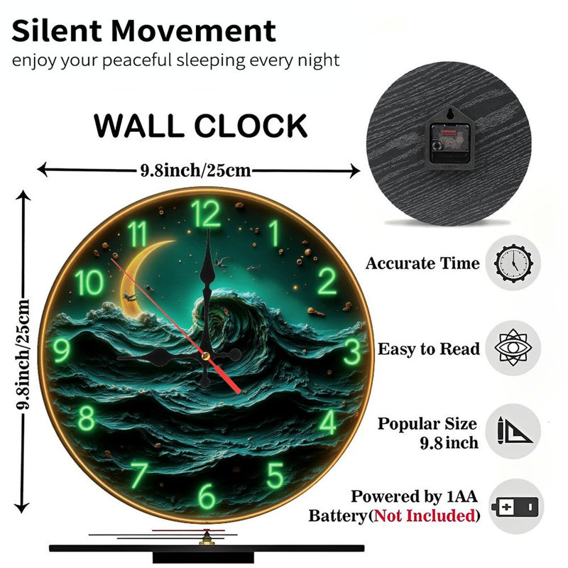 Clock Numbers With Ocean Wave And Moon