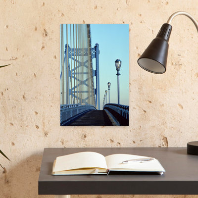 Empty Walkway On Benjamin Franklin Bridge Built In 1923 Over Delaware River Philadelphia Pennsylvania Usa Classic Dramatic Retro City Wall Art