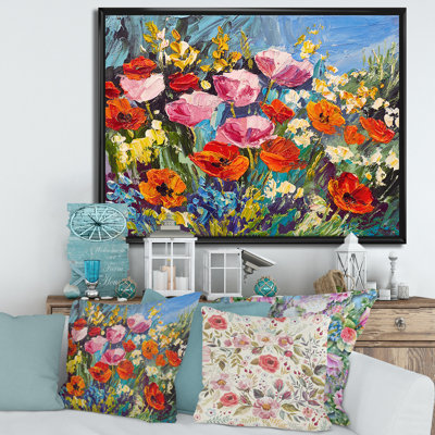 Fleurs printanières colorées - peinture sur toile