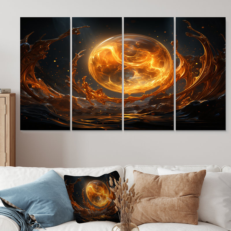 Verre de feu saturn planète IV - planètes, art mural 4 pièces pour le salon, H 28 po x l 48 po