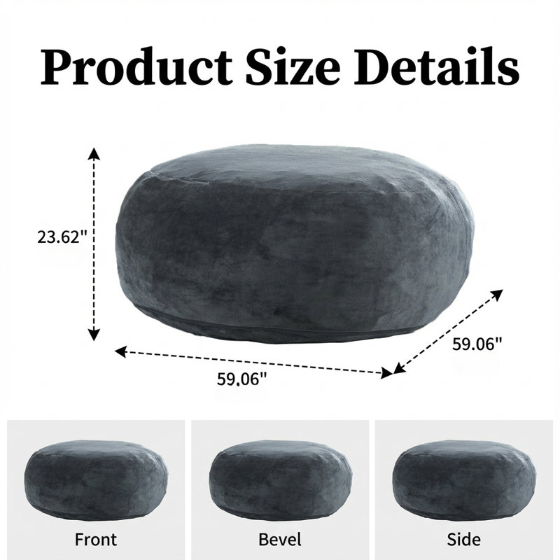 Large 6-Foot Memory Foam Bean Bag Sofa with Removable Flannel Cover Adaptable Lounge Chair and Guest Bed with Pressure-Relieving Support