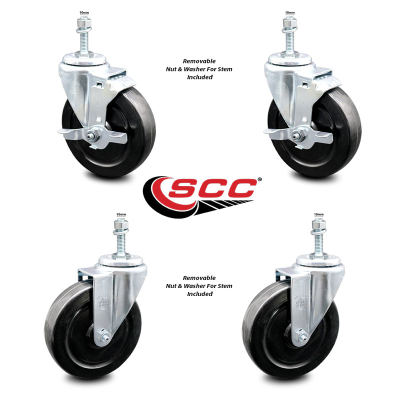 Rubber 10MM Threaded Stem Caster Set 2 Brakes SCC