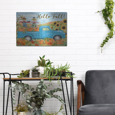  «The Pumpkin Patch Truck D» par Jean Plout, art mural en métal, 16 po x 12 po