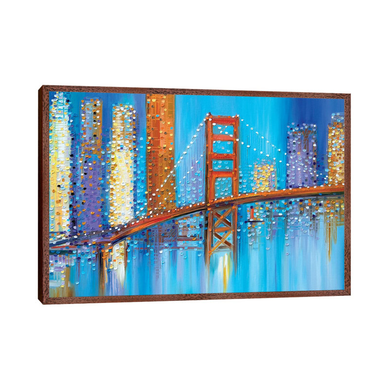 Golden Gate Bridge by Ekaterina Ermilkina - Painting on Canvas, 66.04 cm H x 45.72 cm W, Classic Brown Wood Framed