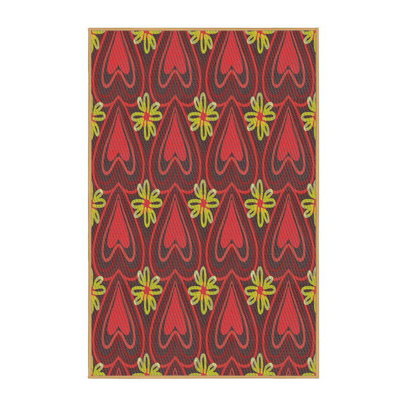 Rouge floral/Tapis décoratif jaune, Rectangle 5 pi x 7 pi