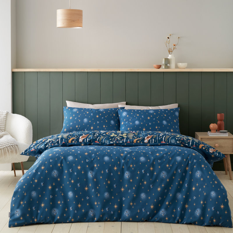 Enchanted Twilight Animals Duvet Cover Set, Navy, Single Duvet Cover + 1 Standard Pillowcase
