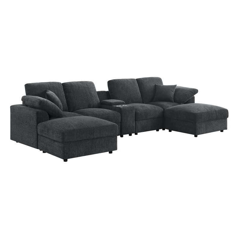 128.75” Sectional Sofa With 2 Ottomans, Dark Gray