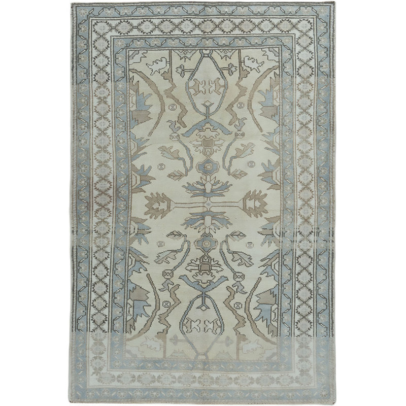 Tapis unique ivoire / bleu / taupe 4 pi 3 po x 6 pi Circa