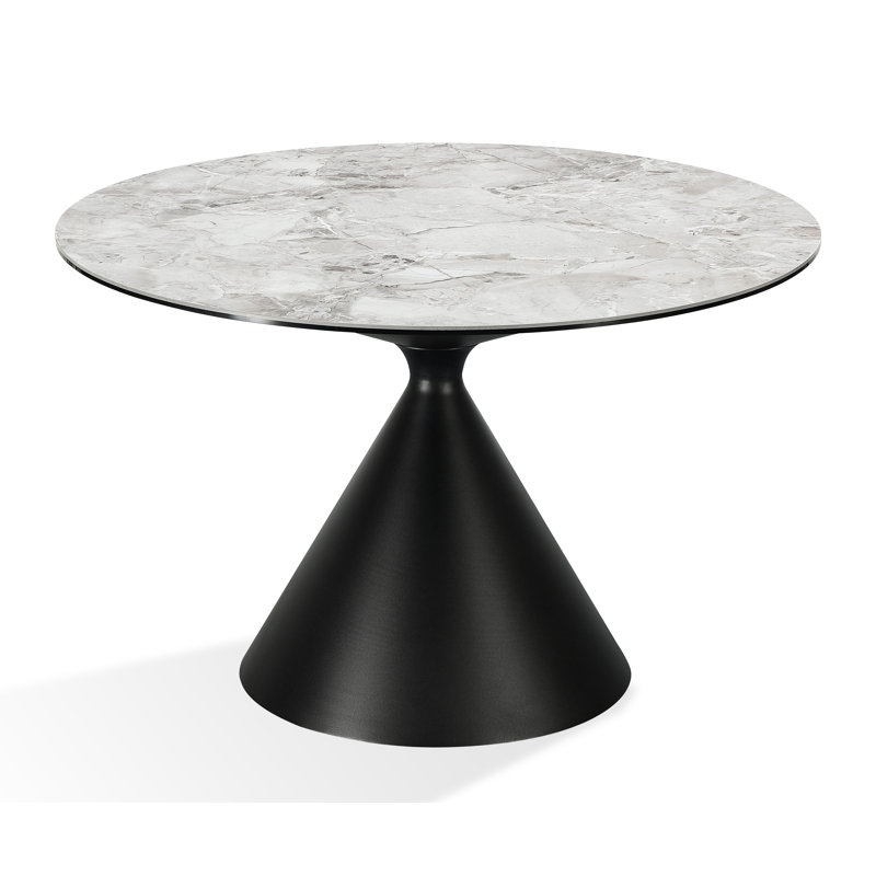 Hodgeman Round Stone Top Metal Base Dining Table, Black, Black