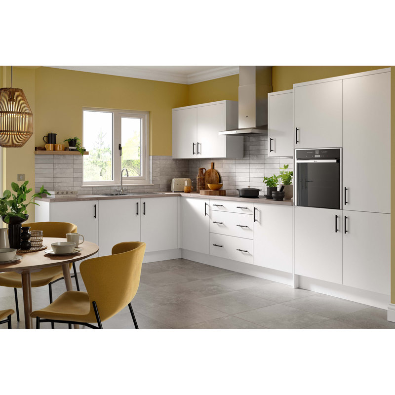 KitchenKit Flatpack Slab Matt Base Unit, White, 87cm H x 100cm W x 57cm D