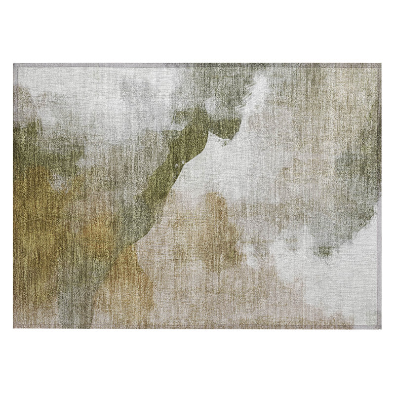 Machine Washable Indoor/Outdoor Xhevrie Green Rug, Rectangle 1'8" x 2'6"