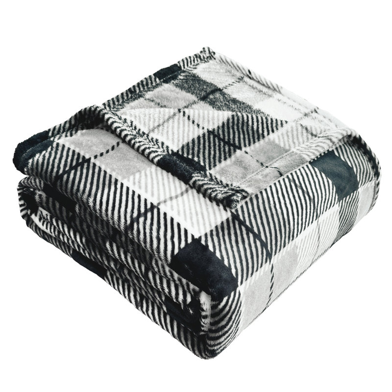 Couverture et jeté en velours chaud et moelleux - Literie, Noir / blanc / gris, Lit simple