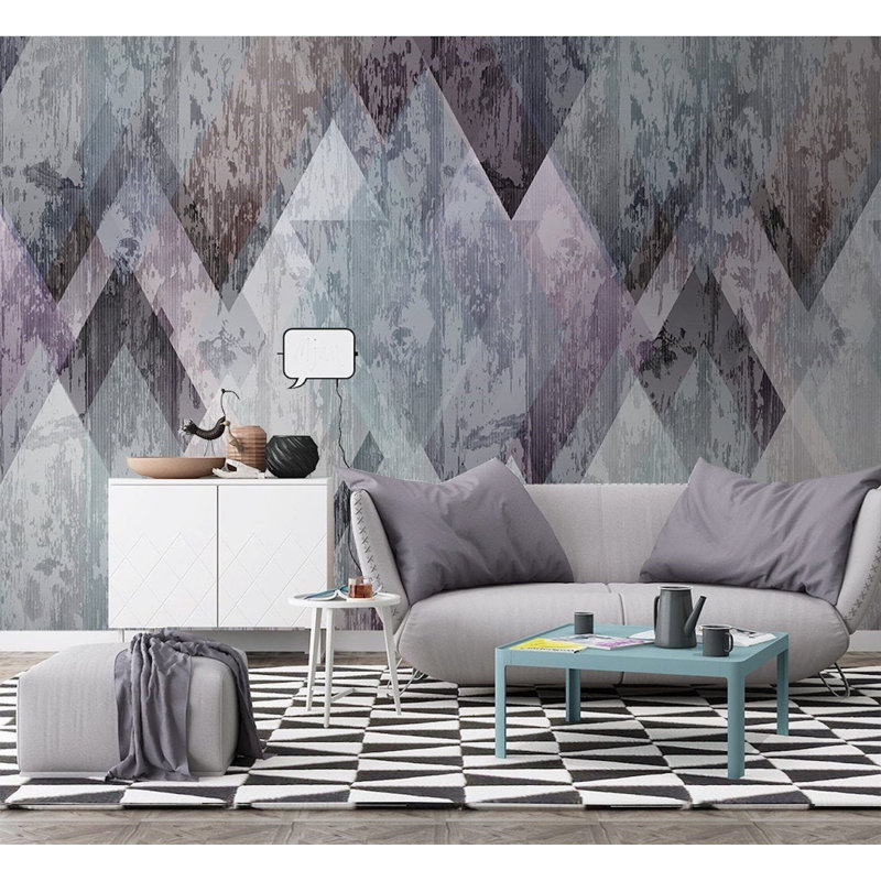 Murale texturée amovible à motif triangulaire foncé, L 35 po x l 55 po