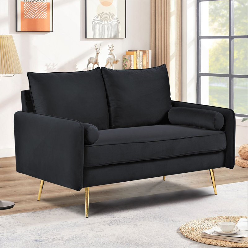Canapé 2 places en velours Modern, Black Polyester
