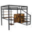 Lit mezzanine avec bureau, garde-robe et structure en métal renforcé, pour une vie compacte, prises de courant rectangulaires et noires, rangement, adolescents,