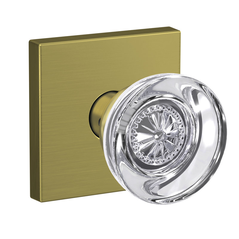 Custom Hobson Hall-Closet and Bed-Bath Glass Knob with Collins Trim, Satin Brass