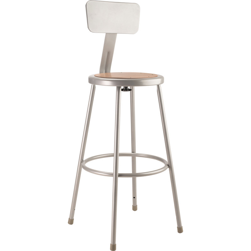 Adjustable Gray Metal Lab Stools with Wood Seats, Set of 2
