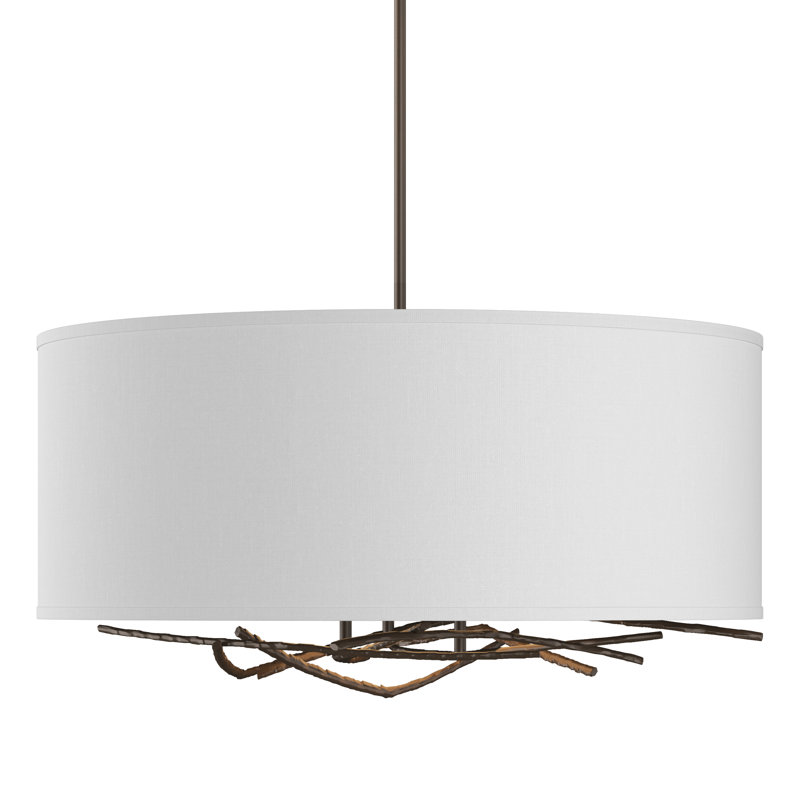 Brindille 3 - Light Drum Chandelier, Natural Anna, Translucent Bronze, 21.4" - 66.4"