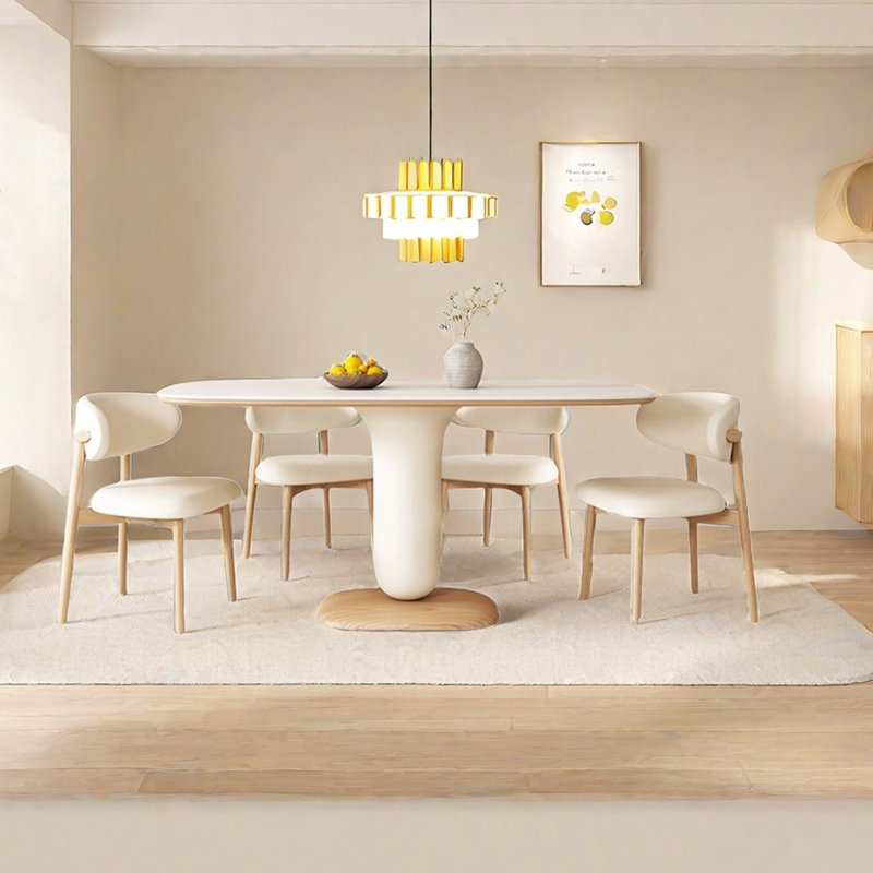 Creamy style simple rectangular dining table sets, 29.53"H x 62.99"L x 31.5"W