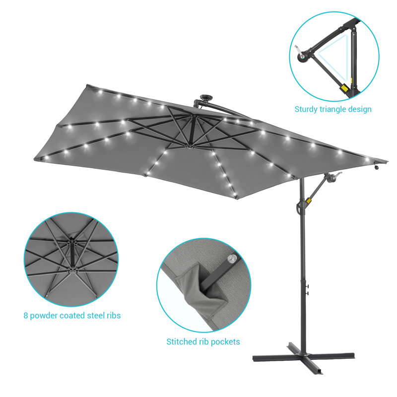 Parasol de marché carré lumineux 8 pi 2 po Moncerath, Gris
