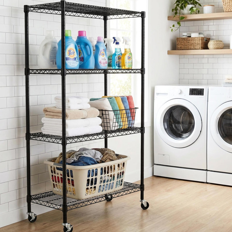4 étagères grillagées robustes - Rouille - Rangement pour la cuisine, le garage, la salle de bain, P 35,06 po x l 18,16 po H 63 po, poteaux de soutien ultra-épais de 25 mm, 4 tablettes ventilées, configuration métallique réglable silencieuse