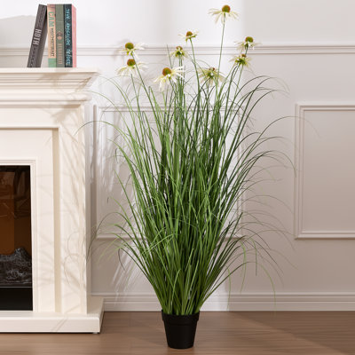48" Artificial Potted Grass With Flowers