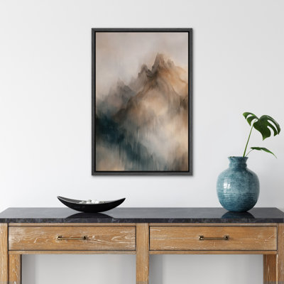 Modern Abstract Mountain Forms in Soft Beige and Blue Wall Art Decor Framed On Canvas Print