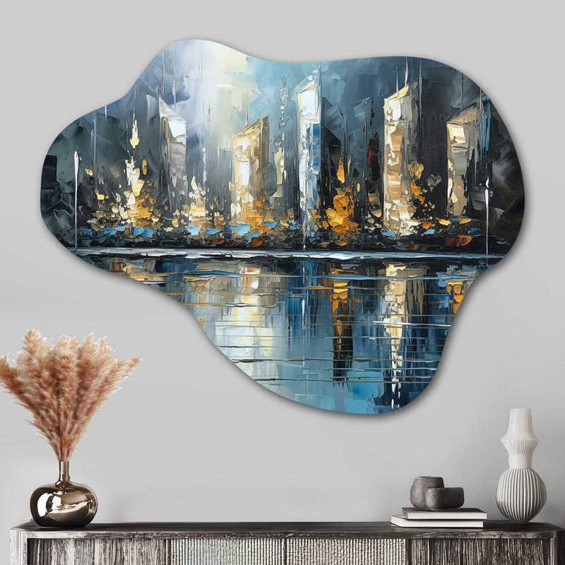 «Abstract City Skyline3», reproduction d'art mural en métal asymétrique, H 27 po x l 35 po