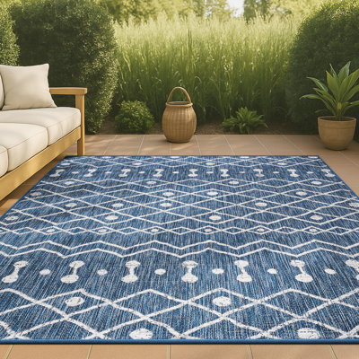 Nokat Tribal Bohemian Blue/Ivory Indoor/Outdoor Rug