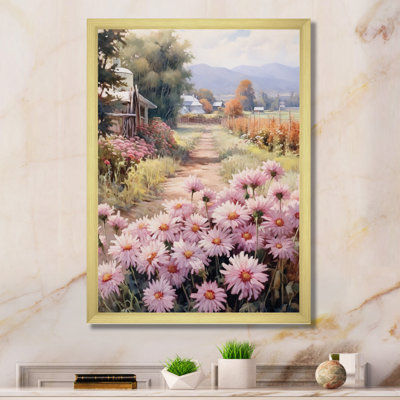 " Pink Green Chrysanthemums Field " Mixed Media and Color Photography Print