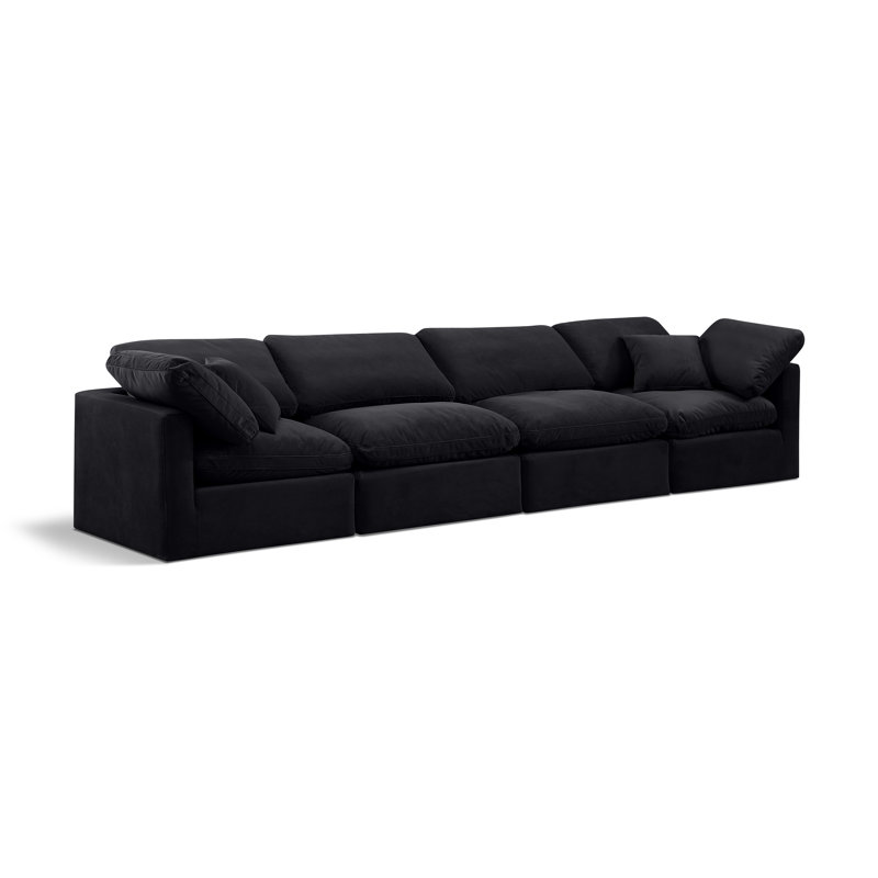 Musheerah 140'' Velvet Sofa, Black Velvet
