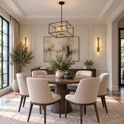 6-Light Black And Gold Interlocked Box Chandelier