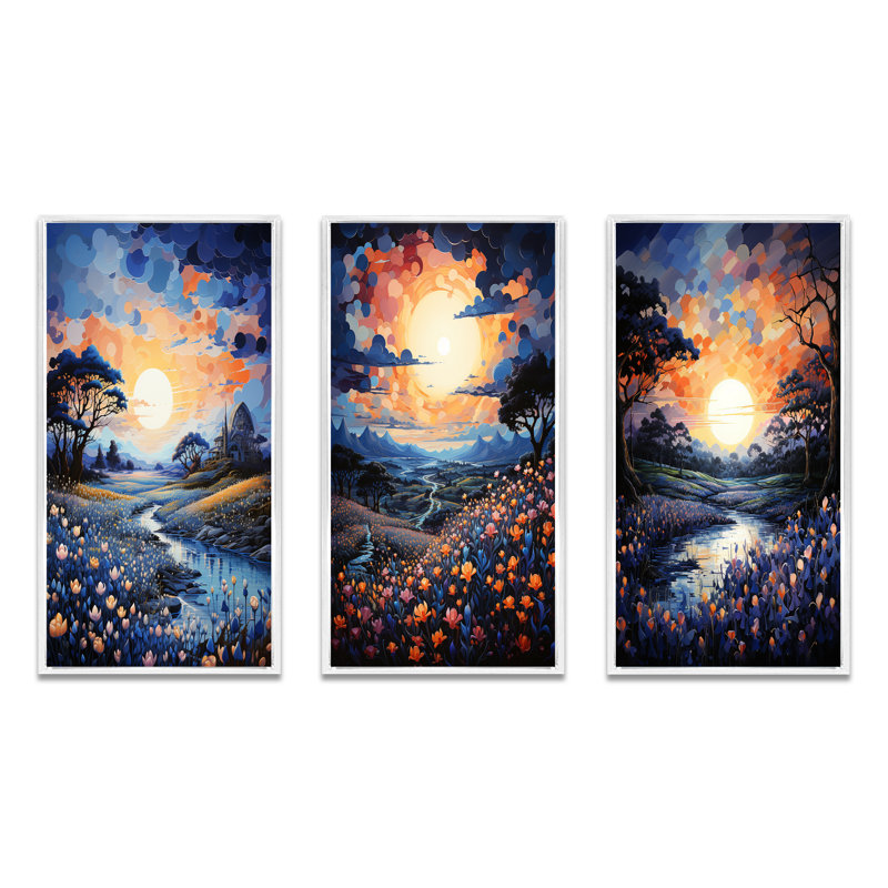 «Blue Bonnet Bliss Field IV», 3 pièces sur toile, H 20 po x l 36 po, Cadre blanc