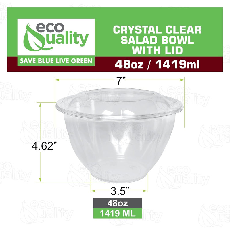  Bols à salade jetables transparents 48Oz avec couvercles - pour le déjeuner, la préparation des repas, les fruits et les salades (50)