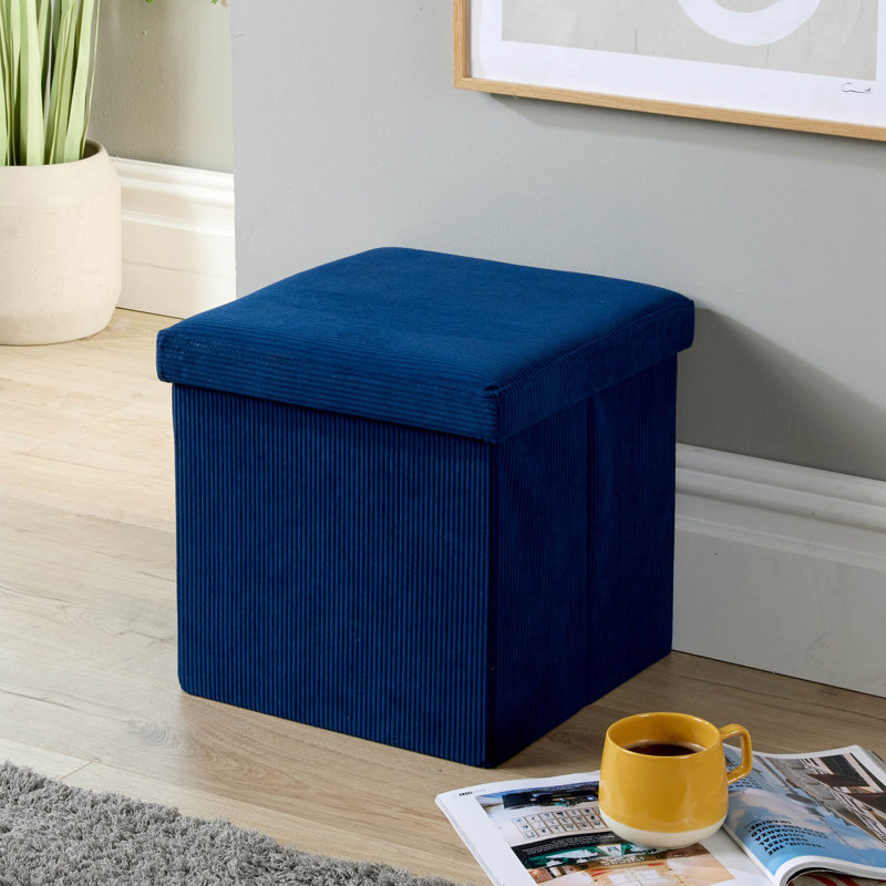 Peider 38cm Square Corduroy Fabric Storage Ottoman, Navy Blue