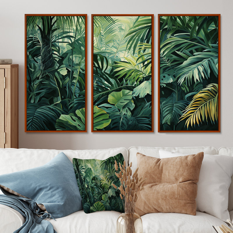 Jade, jungle épaisse, jungle de palmiers II, H 28 po x l 36 po, Cadre flottant brun