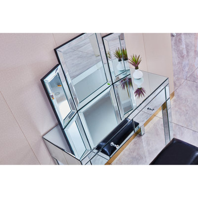 Mirrored Dressing Table For Bedroom With 2 Drawers, Modern Style, +glass, Glossy Finish, Freestanding Desk Mirror And Drawers - Work Area