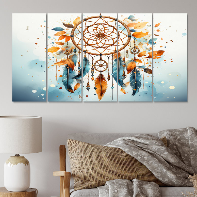 «Orange Dreamcatcher Minimalist Harmony», ensemble d'art mural spirituel en métal