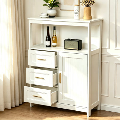Kitchen Storage Cabinet, modern Buffet Cabinet , Storage with 3 Drawers and 1 Doors,Floor Sideboard Buffet for Living Room, Dining Room, Bathroom,(WHI