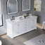 Meuble-lavabo de salle de bain en bois massif, 203 cm (L) x 87 cm (H), avec comptoir en marbre synthétique blanc pur et double lavabo, blanc-21942751
