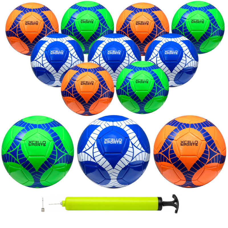 Ballons de soccer Xcello Sports, taille 5, graphiques assortis avec pompe, paquet de 12