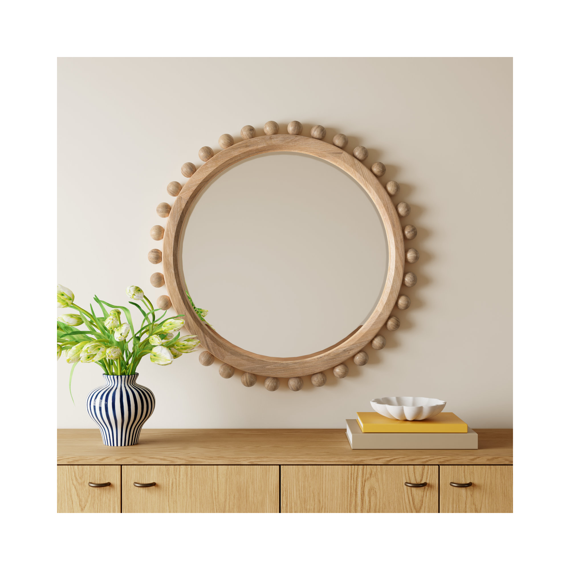 Augustine Solid Wood Round Wall Mirror