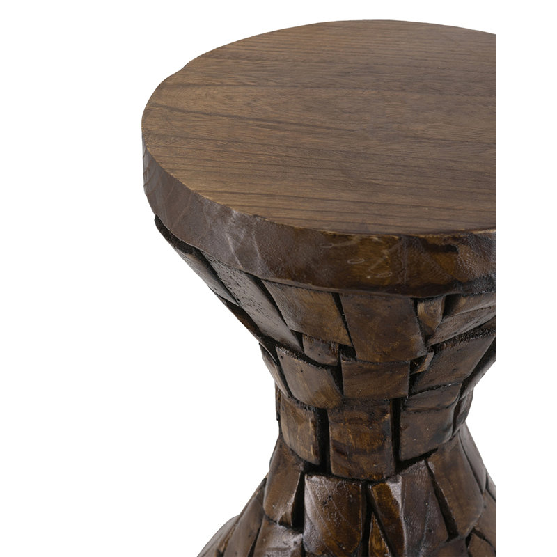 Paulownia Wood Hourglass Table With Textured Mosaic Design